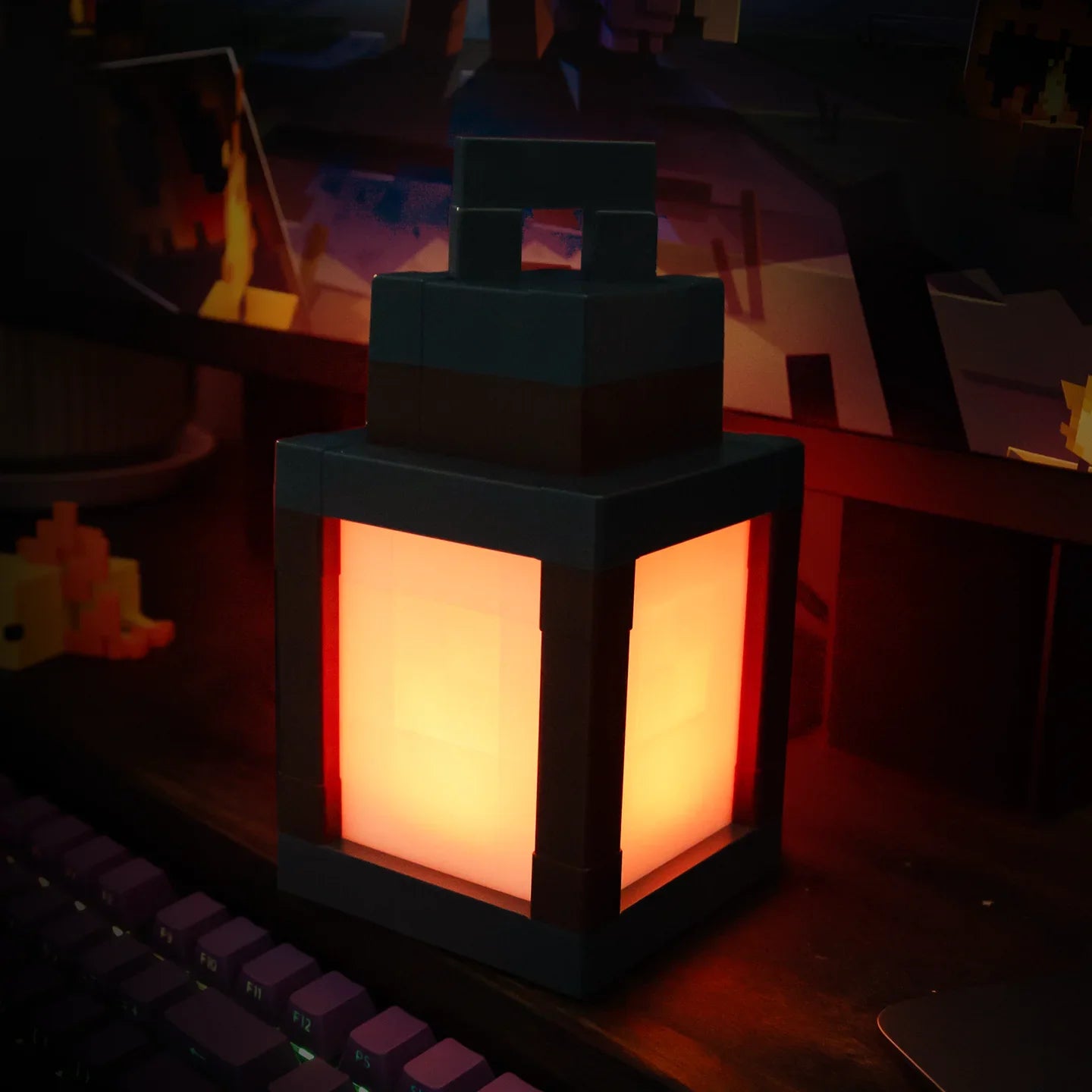Illuminate Your Space with the Mine WORLD Luminous Lantern - Rechargeable 3D LED Night Light for Gaming and Bedroom Decor