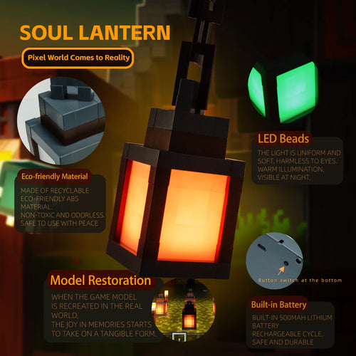 Illuminate Your Space with the Mine WORLD Luminous Lantern - Rechargeable 3D LED Night Light for Gaming and Bedroom Decor