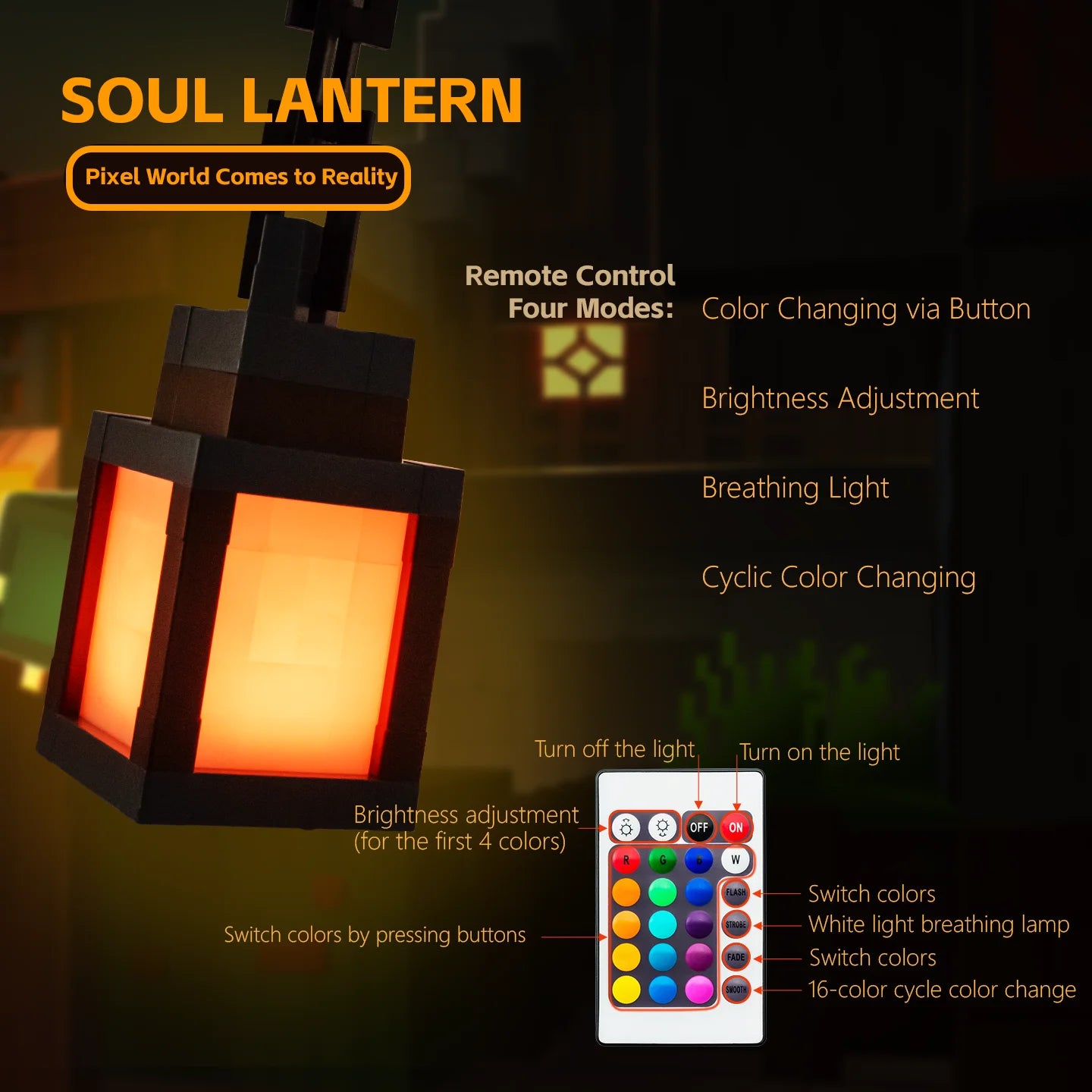 Illuminate Your Space with the Mine WORLD Luminous Lantern - Rechargeable 3D LED Night Light for Gaming and Bedroom Decor
